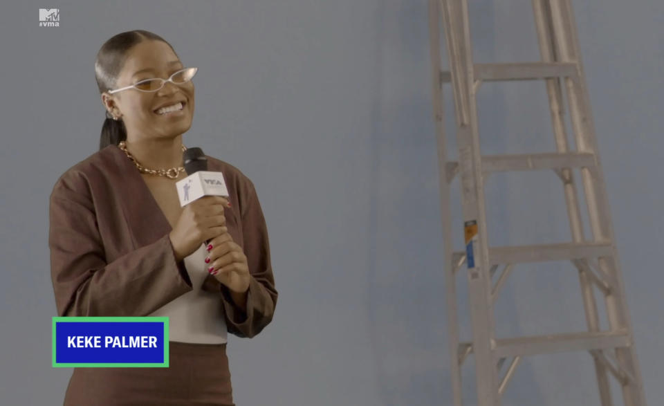 In this video grab issued Sunday, Aug. 30, 2020, by MTV, host Keke Palmer speaks prior to the start of the MTV Video Music Awards. (MTV via AP)