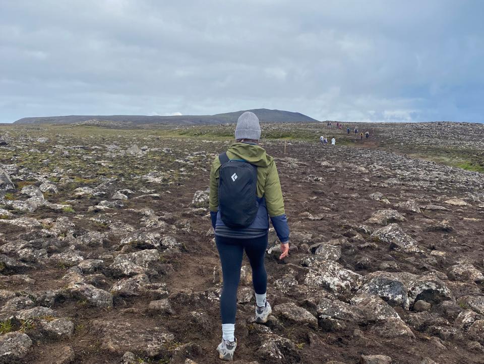 Jordi Lippe-McGraw hiking on trail to eruption site