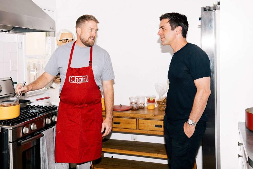 <p>Courtesy of The Roku Channel</p> Chef Tim Hollingsworth (left) and B.J. Novak