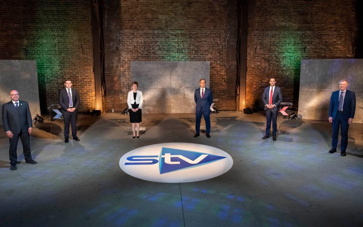 The five leaders of Scotland's main political parties Patrick Harvie (co-leader of the Scottish Green Party), Willie Rennie (Scottish LibDems), Douglas Ross (Scottish Tories), Anas Sarwar (Scottish Labour) and Nicola Sturgeon (Scottish National Party) -  STV / Kirsty Anderson