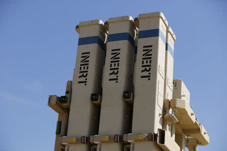 FILE PHOTO: The launching system is seen on an inactive version of Israel's air defense system, David's Sling, jointly developed with the United States, at a media event during a joint exercise in Hatzor air base near Tel Aviv February 25, 2016. REUTERS/Amir Cohen/File Photo