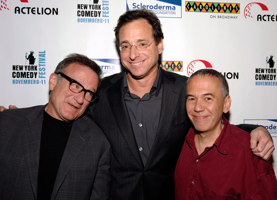 <p>Comedy legends and friends Robin Williams, Bob Saget and Gottfried attended a comedy festival event together to benefit the Scleroderma Research Foundation in November 2007 at Caroline's in N.Y.C.</p> <p>The three stars have since died: <a href="https://people.com/movies/robin-williams-death-robin-williams-dead-his-life-in-photos/" rel="nofollow noopener" target="_blank" data-ylk="slk:Williams in August 2014;elm:context_link;itc:0;sec:content-canvas" class="link ">Williams in August 2014</a> and <a href="https://people.com/tv/bob-saget-life-in-photos/" rel="nofollow noopener" target="_blank" data-ylk="slk:Saget in January 2022;elm:context_link;itc:0;sec:content-canvas" class="link ">Saget in January 2022</a>.</p>