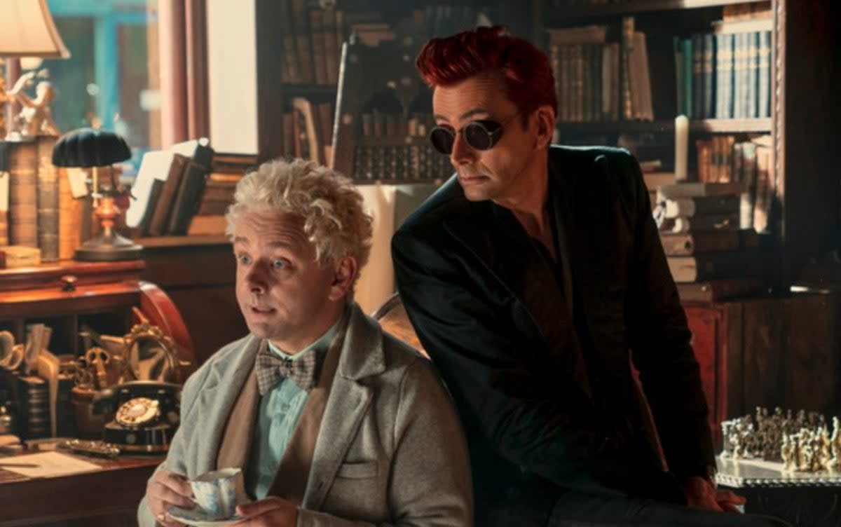 Michael Sheen and David Tennant as Aziraphale and Crowley on “Good Omens’ season two (Amazon)