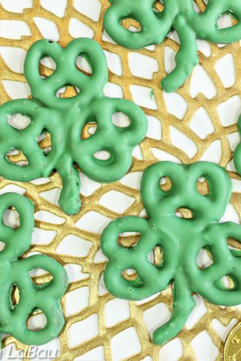 <p>This adorable dessert combines sweet and salty flavors into something that's totally perfect for St. Paddy's Day. </p><p>Get the <strong><a href="https://www.thespruce.com/shamrock-pretzels-3992462" rel="nofollow noopener" target="_blank" data-ylk="slk:Shamrock Pretzels recipe;elm:context_link;itc:0;sec:content-canvas" class="link ">Shamrock Pretzels recipe</a> </strong>from The Spruce. </p>