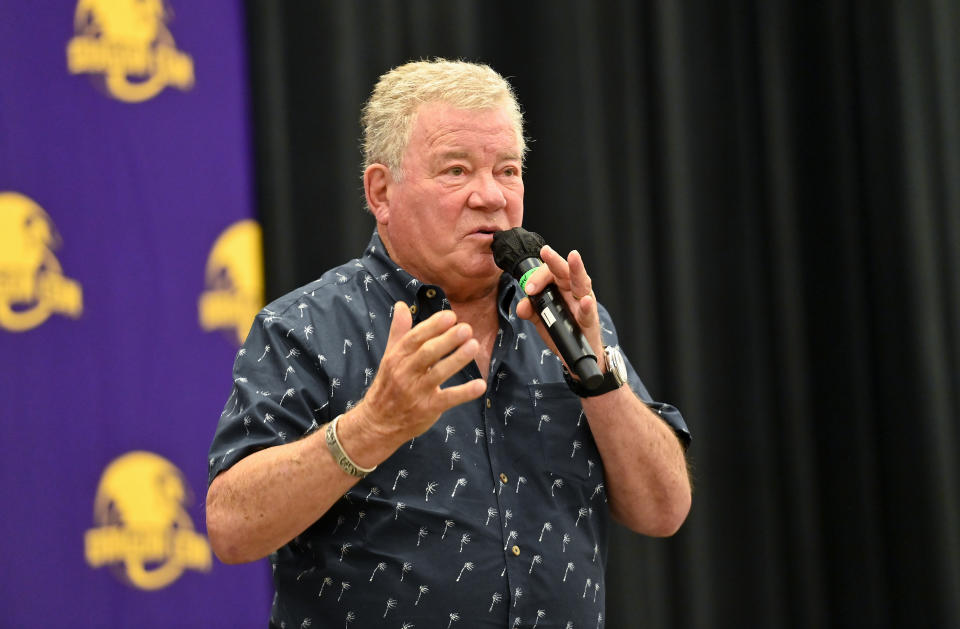 William Shatner speaks during 2022 Dragon Con on September 3, 2022 in Atlanta, Georgia.