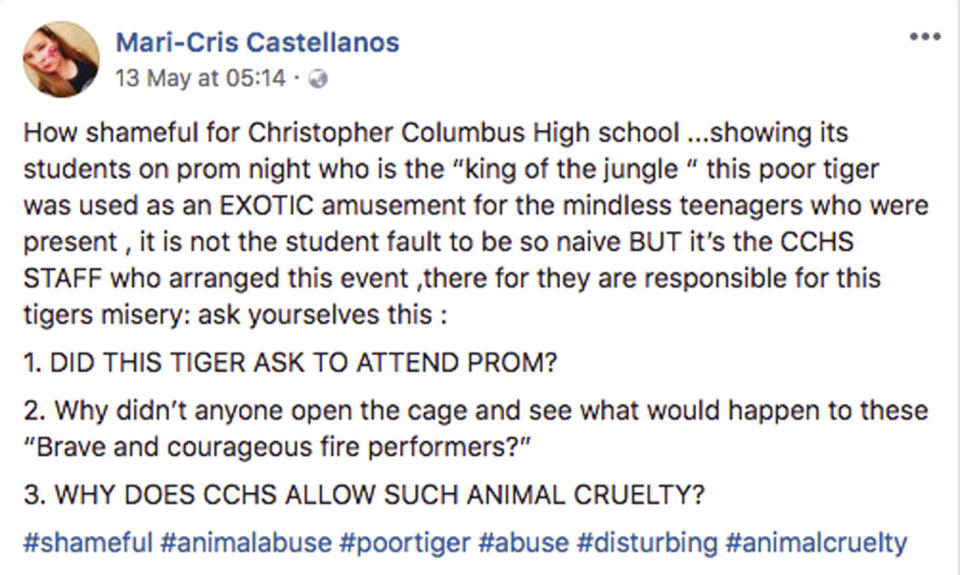 The school’s choice of prom entertainment has been described as “shameful”. Source: Facebook / Mari-Cris Castellanos