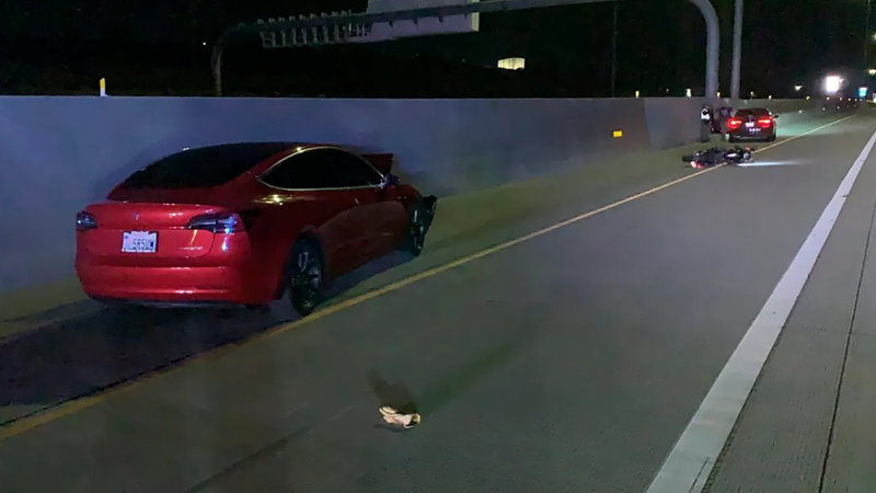 An accident involving a Tesla and a motorcycle on July 24, 2022 near Draper, Utah. - Image: Utah Department of Public Safety