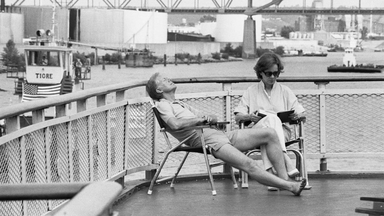 jimmy and rosalynn carter relax on boat