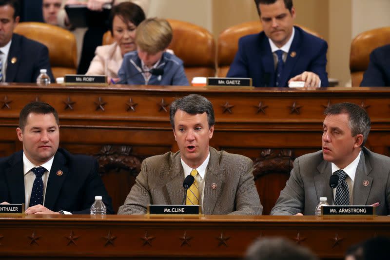 House Judiciary Committee Chairman Rep. Ben Cline, R-VA., votes against the first of two articles during a House Judiciary Committee markup of the articles of impeachment against President Donald Trump in Washington