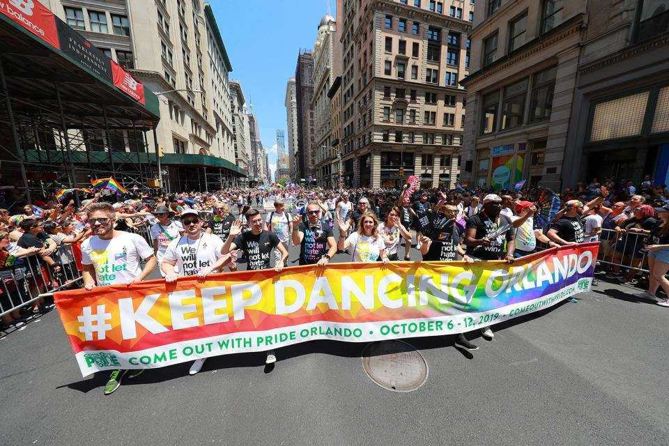 Supporters of Pride for Orlando march the N.Y.C. Pride Parade in New York on June 25, 2017. (Photo: Gordon Donovan/Yahoo News)