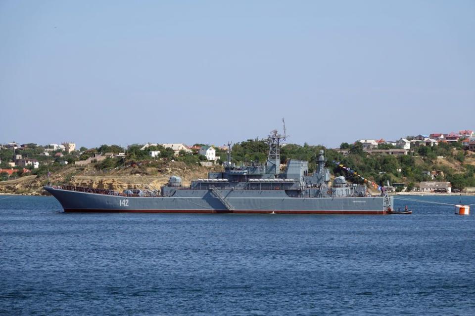 The Russian landing ship Novocherkassk of Russia's Black Sea Fleet in 2019. (Ulf Mauder/picture alliance via Getty Images)