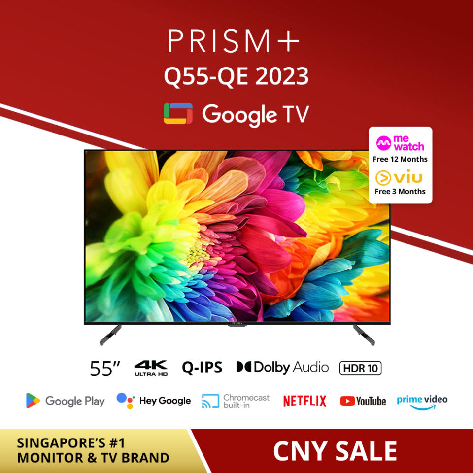 PRISM+ Q55 Quantum Edition [2023 Edition] | 4K Google TV | 55 inch | Quantum Colours | Inbuilt Chromecast | HDR10. (Photo: Shopee SG)