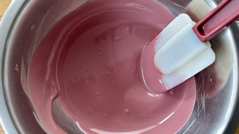 Melted ruby chocolate in bowl