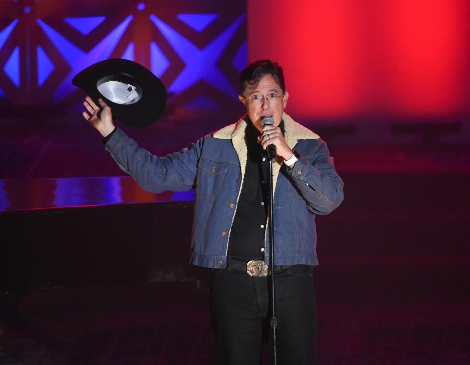 Stephen Colbert performs a tribute to Toby Keith at the 46th Annual Songwriters Hall Of Fame Induction and Awards Gala at the Marriott Marquis in New York.