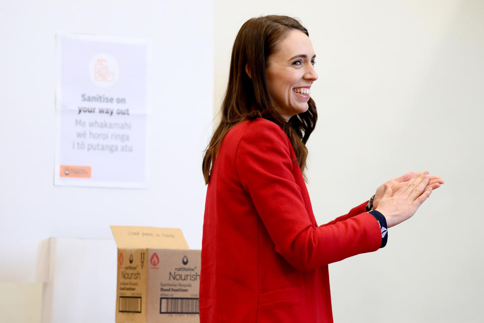 AUCKLAND, NEW ZEALAND - OCTOBER 03: New Zealand Prime Minister Jacinda Ardern votes at the Mt Eden War Memorial Hall on October 03, 2020 in Auckland, New Zealand. The 2020 New Zealand General Election was originally due to be held on Saturday 19 September but was delayed due to the re-emergence of COVID-19 in the community. (Photo by Hannah Peters/Getty Images)