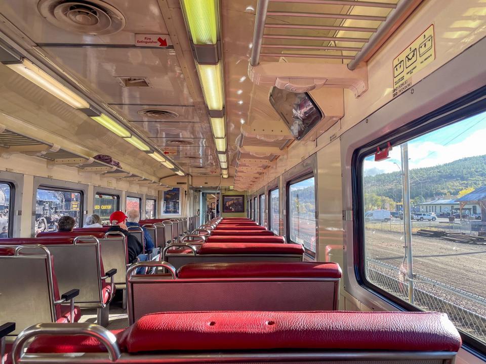 A view of the train's coach class.