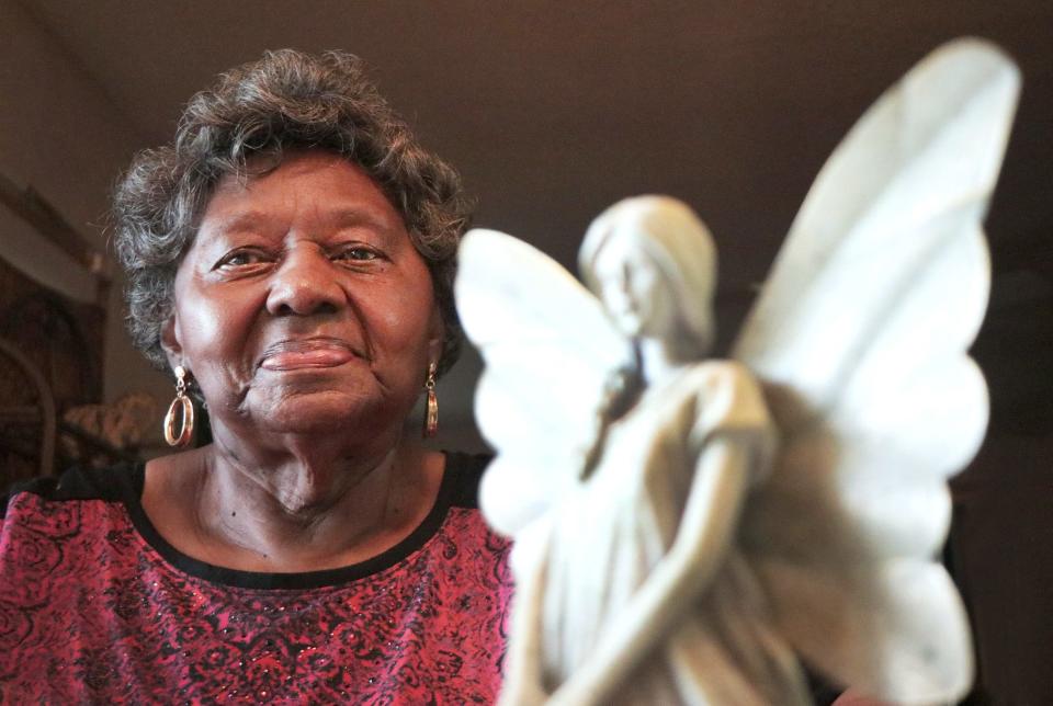 Daytona Beach resident Mary Barrs, poses with one of the many angel figurines in her home. Barrs is retiring her God's Little Angels charity after more than 30 years of helping children and others in need in Daytona Beach. “I’m going to take time for Mary,” said Barrs, who will turn 80 years old in May and is facing hip surgery.