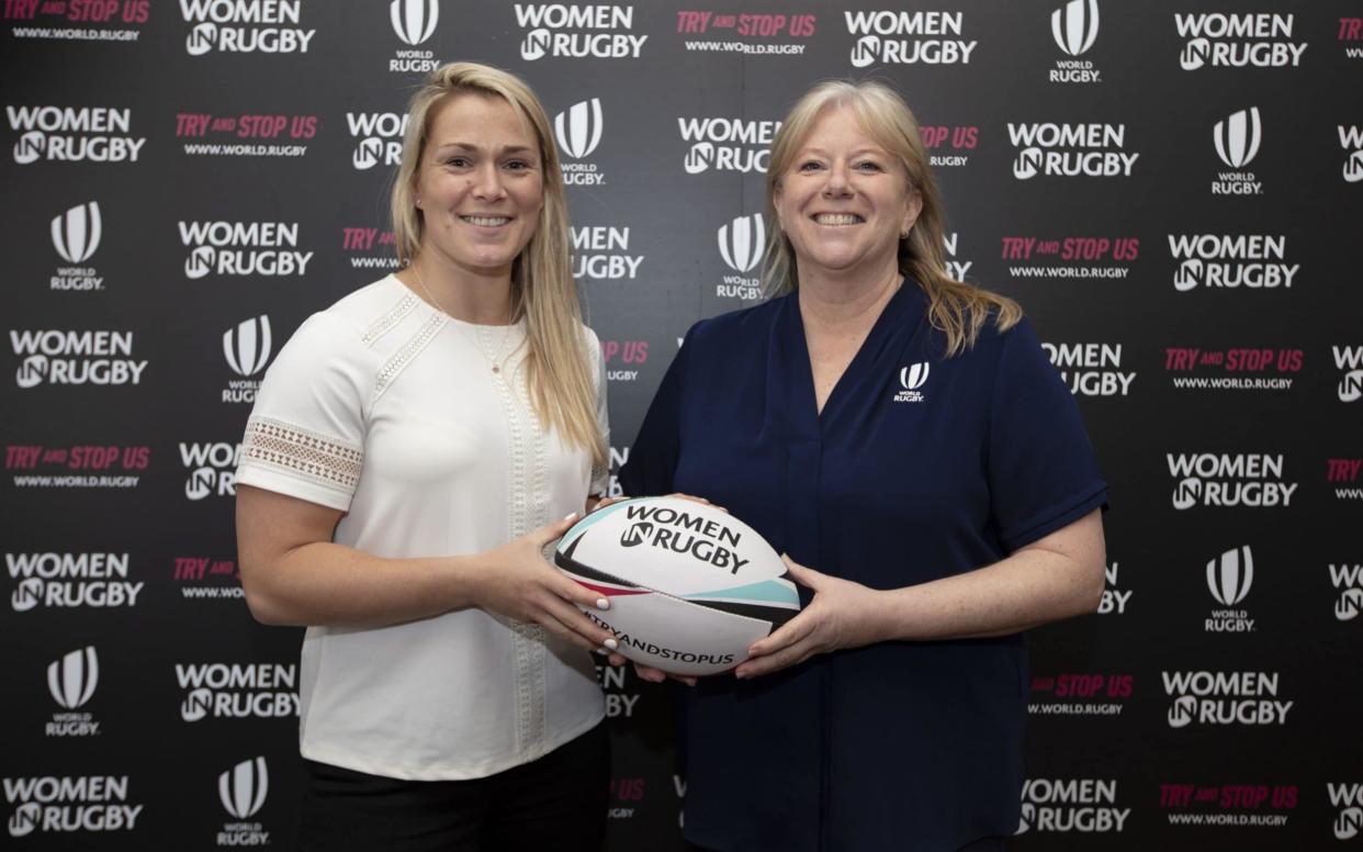 England international Rachael Burford and World Rugby women’s general manager Katie Sadleir at the Women in Rugby launch - World Rugby