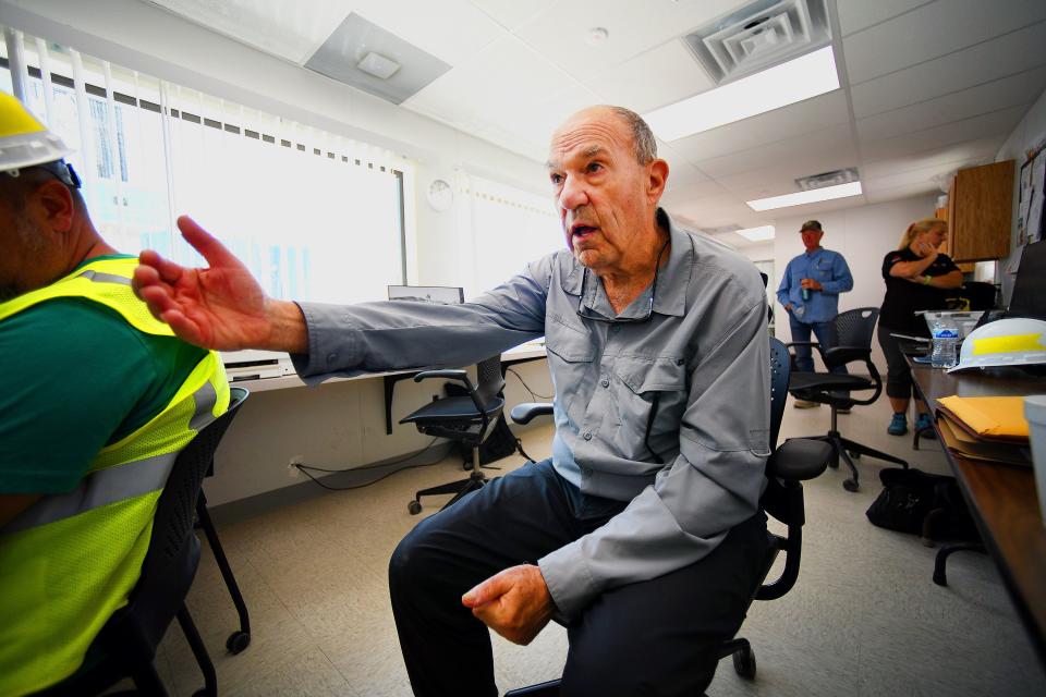 Joseph Moore, principal investigator of FORGE, talks during a meeting before going out onto the rig as a group of media take part in a tour of a drilling rig at the FORGE geothermal demonstration sight near Milford on Thursday, July 6, 2023. | Scott G Winterton, Deseret News