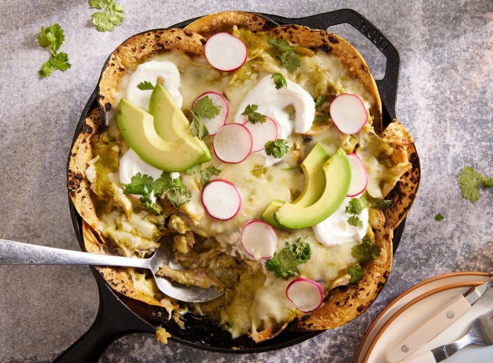 21) Green Chile Chicken Skillet Enchiladas