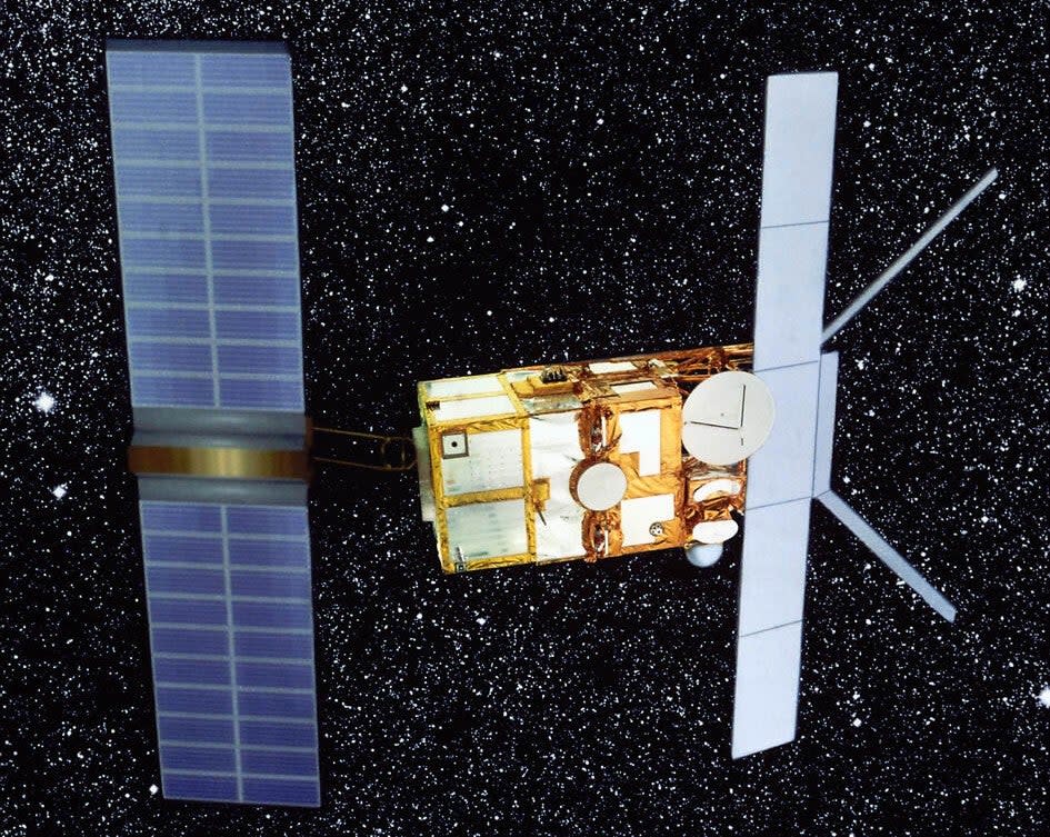 The ERS-2 satellite in orbit around the Earth (ESA)