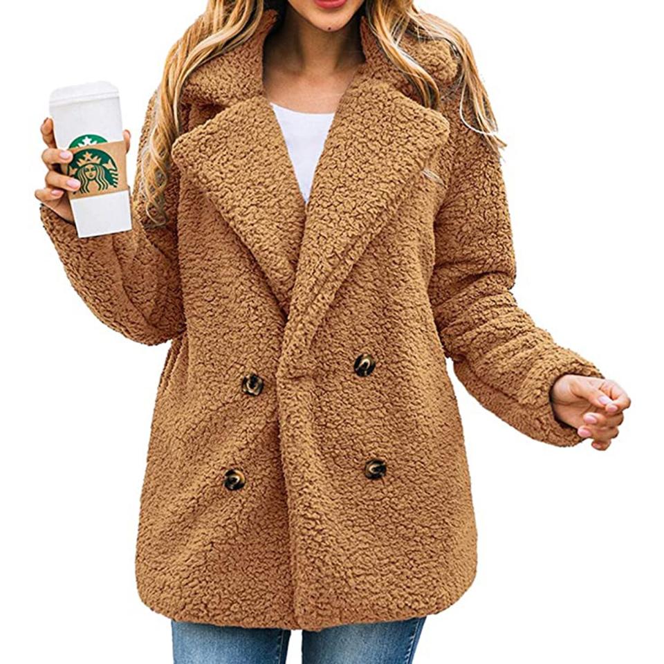 PRETTYGARDEN Women's Fashion Long Sleeve Lapel Zip Up Faux Shearling Shaggy Oversized Coat