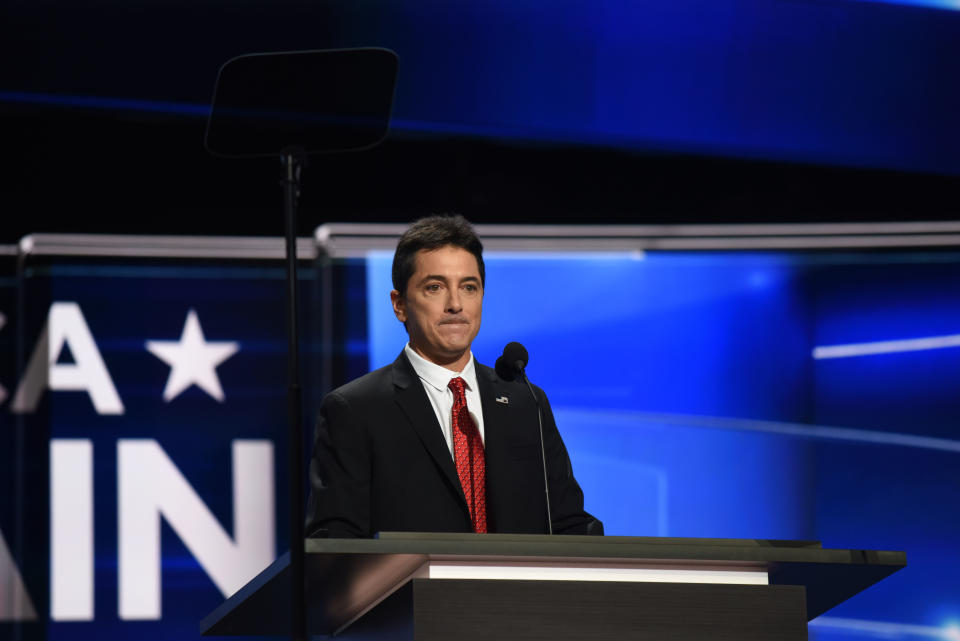 Actor Scott Baio addresses the Republican National Convention in Cleveland, Ohio on July 17, 2016. 