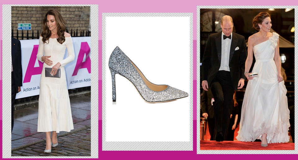 Here's how to get Kate's sparkly shoes for less. [Photos: Getty]