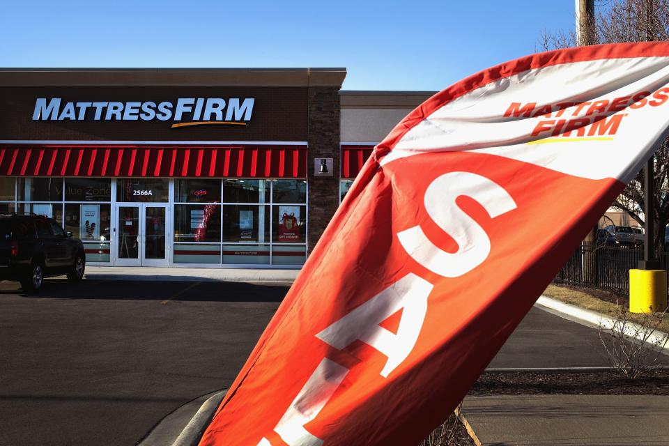 Mattresses are offered for sale at a Mattress Firm store on Dec. 6, 2017, in Chicago.