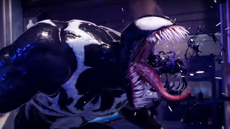 Venom spews black slime in Marvel's Spider-Man 2.