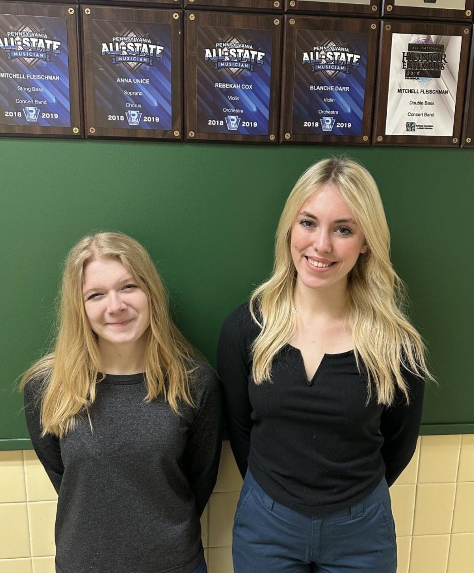 Blackhawk High School students Adrianna Petraitis and Skye Lanham (from left), along with three students from the Beaver, Riverside and Lincoln Park Performing Arts high schools, earned a place in the Pennsylvania Music Educators Association (PMEA) All-State Festival music ensembles.
