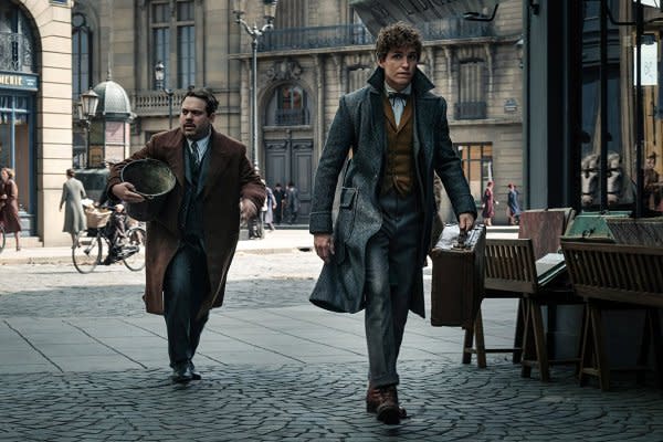 Dan Fogler and Eddie Redmayne in Fantastic Beasts: The Crimes of Grindelwald. (Credit: Jaap Buitendijk for Warner Bros., via IMDB)