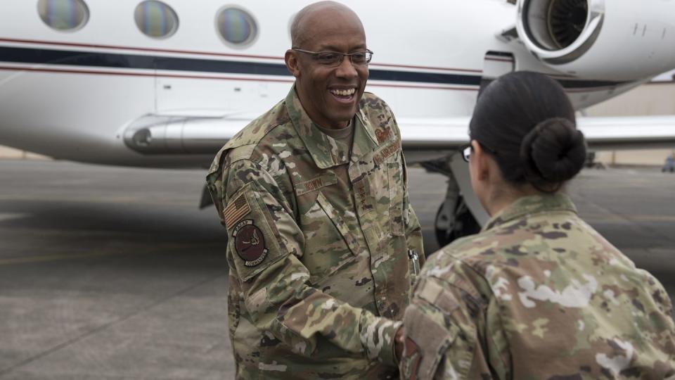 Gen. CQ Brown, Jr., then commander of Pacific Air Forces, arrives at Yokota Air Base, Japan, Nov. 13, 2019. President Biden on May 25 announced Brown is his choice to be the next chairman of the Joint Chiefs of Staff. (Senior Airman Jessica Avallone/Air Force)