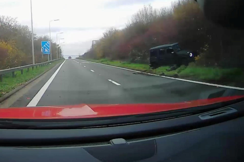 Terrifying footage shows the moment Premier League ace Joe Willock crashed his £140,000 car while on the way to training - losing control as he went round a bend. The Arsenal and England U21s midfielder was said to have been unhurt in the smash, which was caught on dashcam by another motorist. Dramatic video shows Willock, 21, cutting across multiple lanes and racing his Mercedes-Benz G-Class up a slip road to join the M25 near South Mimms, Herts. But he hits a barrier, causing him to lose a wheel and spin out - ending up in a hedge.