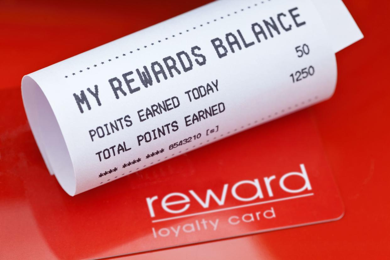 loyalty rewards card and balance receipt