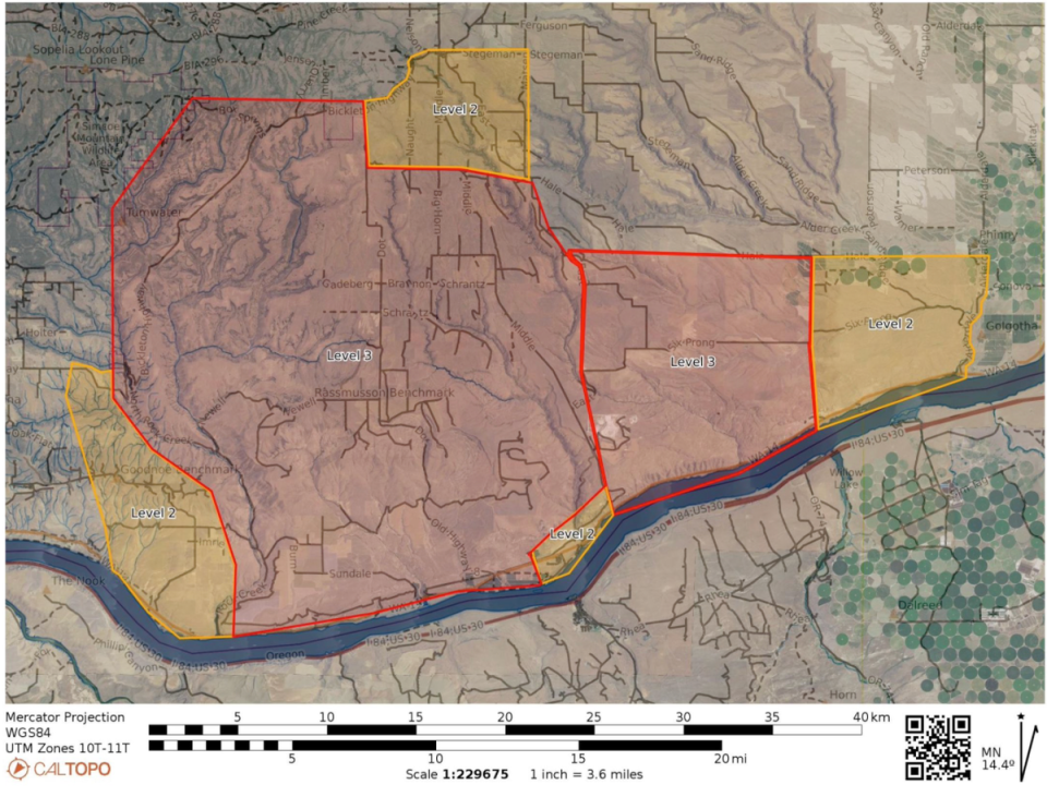 Residents across a large area of Klickitat County in Washington state were issued with a ‘go now’ evacuation order on Saturday due to dangerous wildfires (Klickitat County Sheriff’s Office)