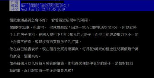 網友過去贊同阿翔租屋，直說「誰知道十年後房價會怎樣？」（圖／翻攝自PTT）