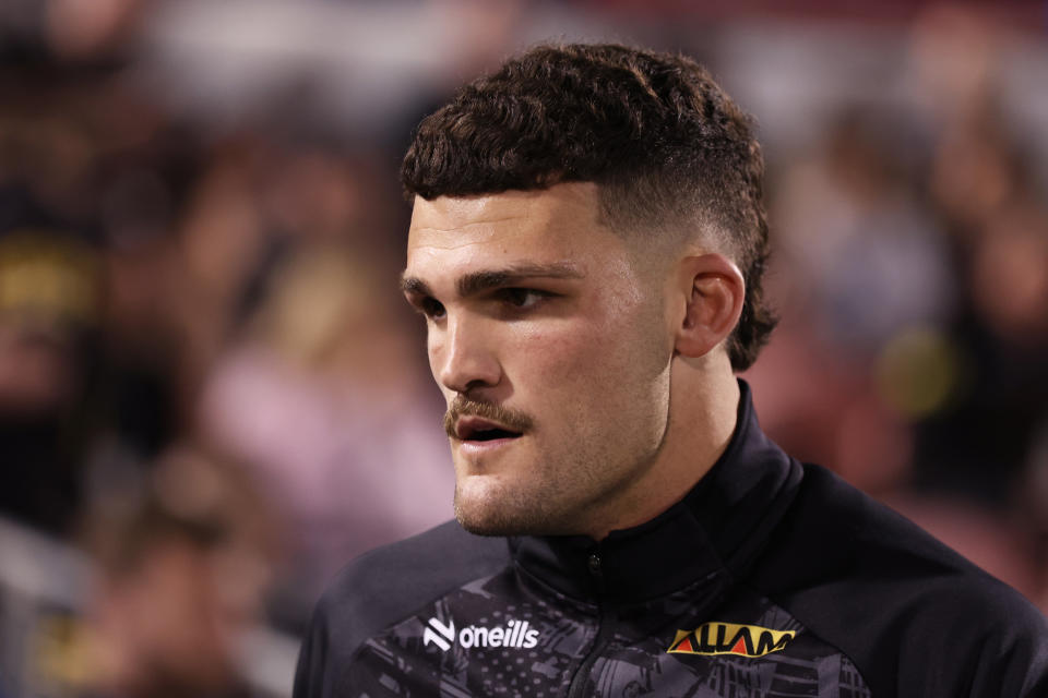 Nathan Cleary reacting during a game.