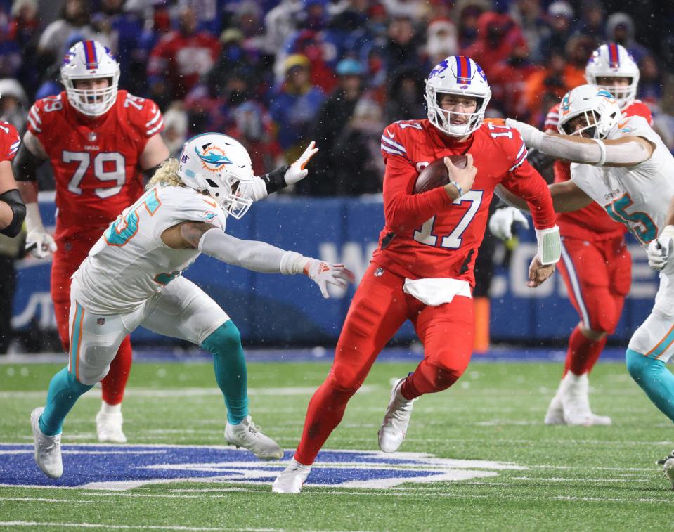 Bills quarterback Josh Allen rushed for 77 yards against the Dolphins in the Dec. 17 game at Buffalo.