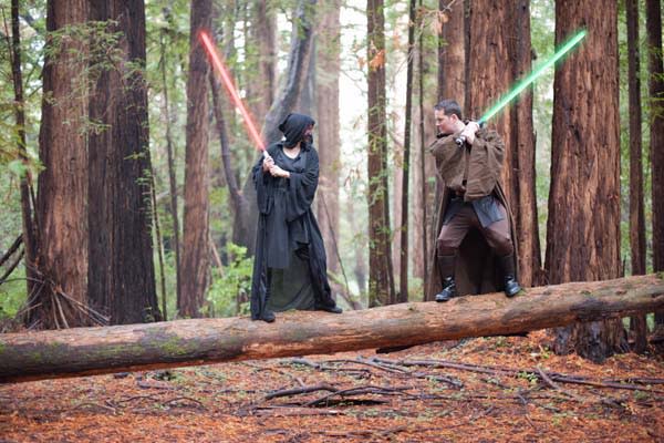 <div class="caption-credit"> Photo by: Michael James Photography</div><div class="caption-title">Star Wars Engagement Photos</div>Complete with lightsabors, this <i>Star Wars</i>-loving couple sported Sith and Obi-Wan Kenobi garb for their incredibly detailed shoot in the Santa Cruz mountains. <a rel="nofollow noopener" href="http://www.bridalguide.com/planning/engagement/star-wars-themed-engagement-photos" target="_blank" data-ylk="slk:See more from this shoot;elm:context_link;itc:0;sec:content-canvas" class="link "><b>See more from this shoot</b></a>!