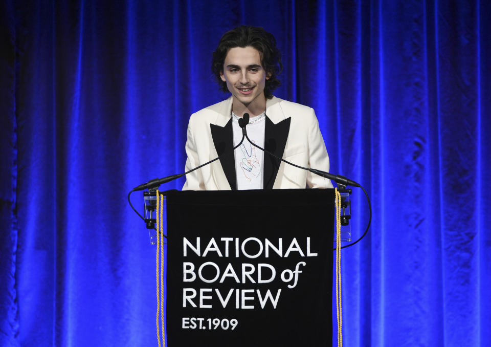 Actor Timothee Chalamet attends the National Board of Review Awards gala at Cipriani 42nd Street on Wednesday, Jan. 8, 2020, in New York. (Photo by Evan Agostini/Invision/AP)