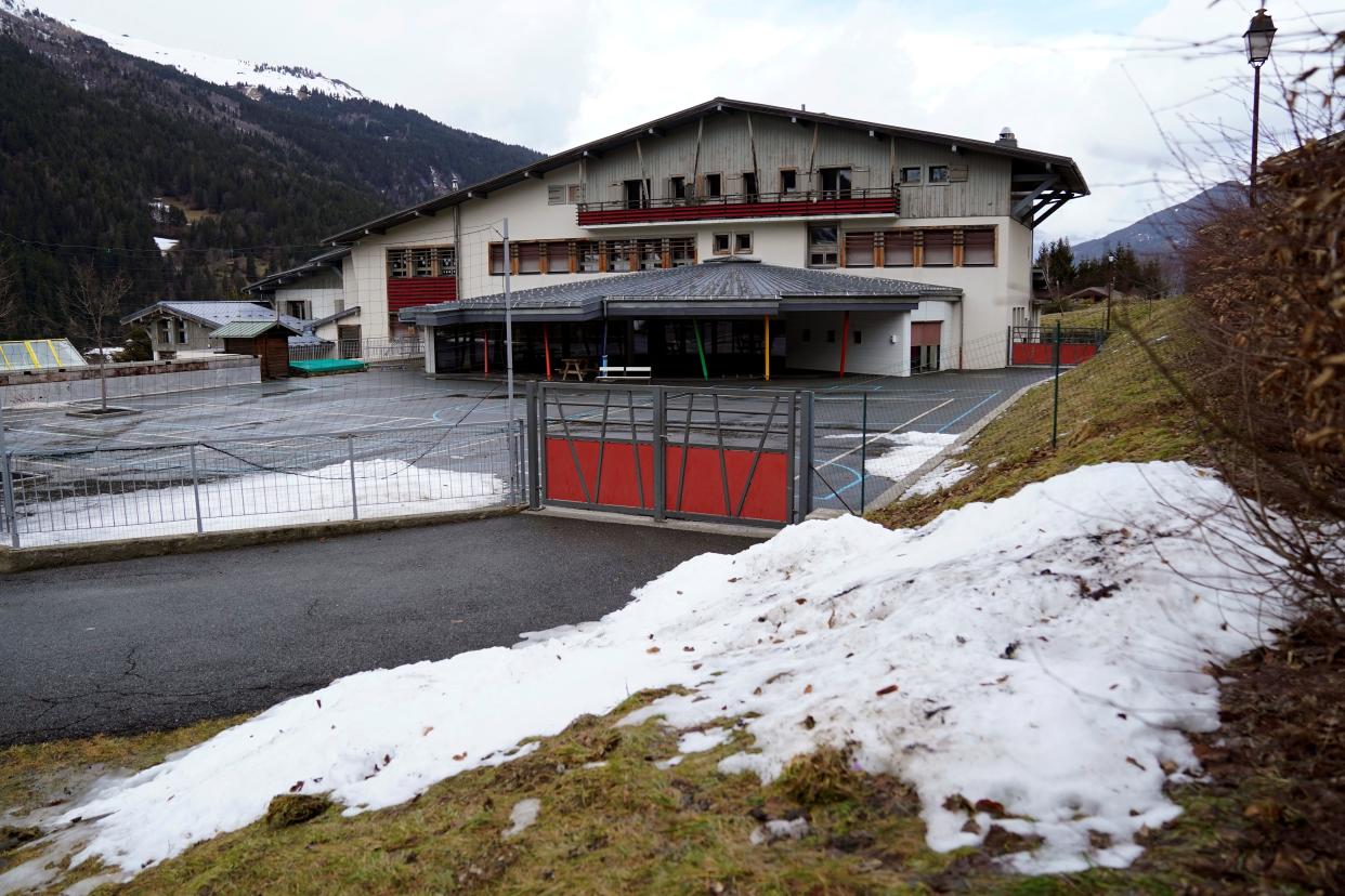 This picture taken on February 10, 2020, shows a school closed in Les Contamines-Montjoie, near Mont Blanc in the French Alps, where five British nationals including a child have tested positive for the new coronavirus in France. - The new "cluster" is centred on a Briton who had returned from Singapore and stayed in Contamines-Montjoie at the same ski chalet, Health Minister Agnes Buzyn said on February 8, 2020. France has now detected a total of 11 cases of the novel coronavirus. (Photo by Alex MARTIN / AFP) (Photo by ALEX MARTIN/AFP via Getty Images)