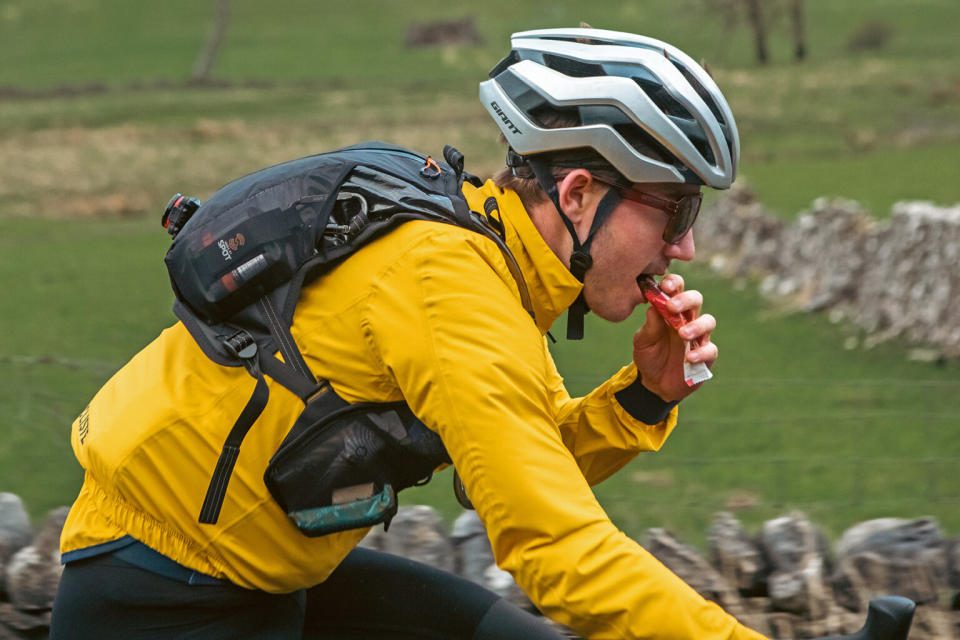 Restrap Race Hydration Vest lightweight bikepacking backpack, eating while riding