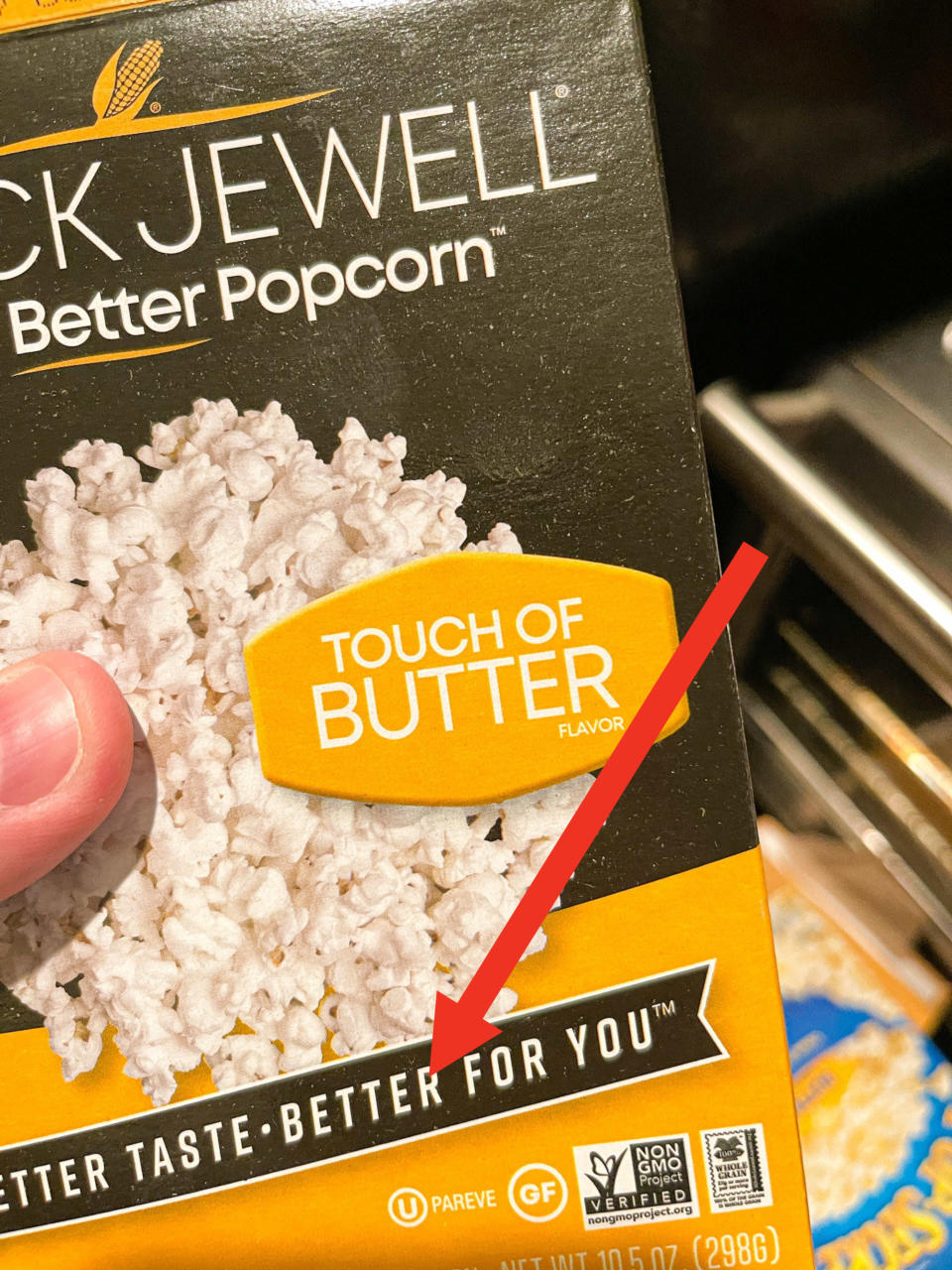 Black Jewell packaging with an arrow pointing to the words "better for you"