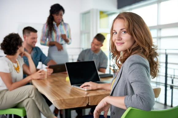 Young businesswoman smiling at camera