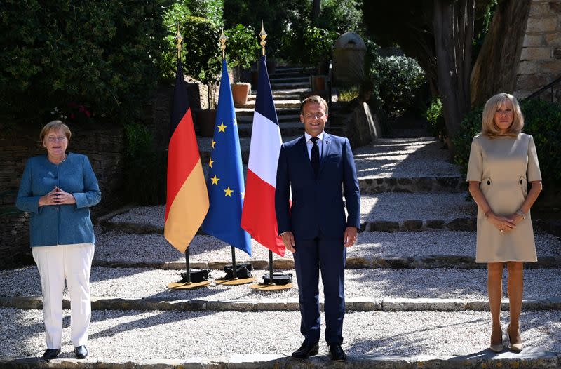 French President Emmanuel Macron and German Chancellor Angela Merkel meet at Fort de Bregancon