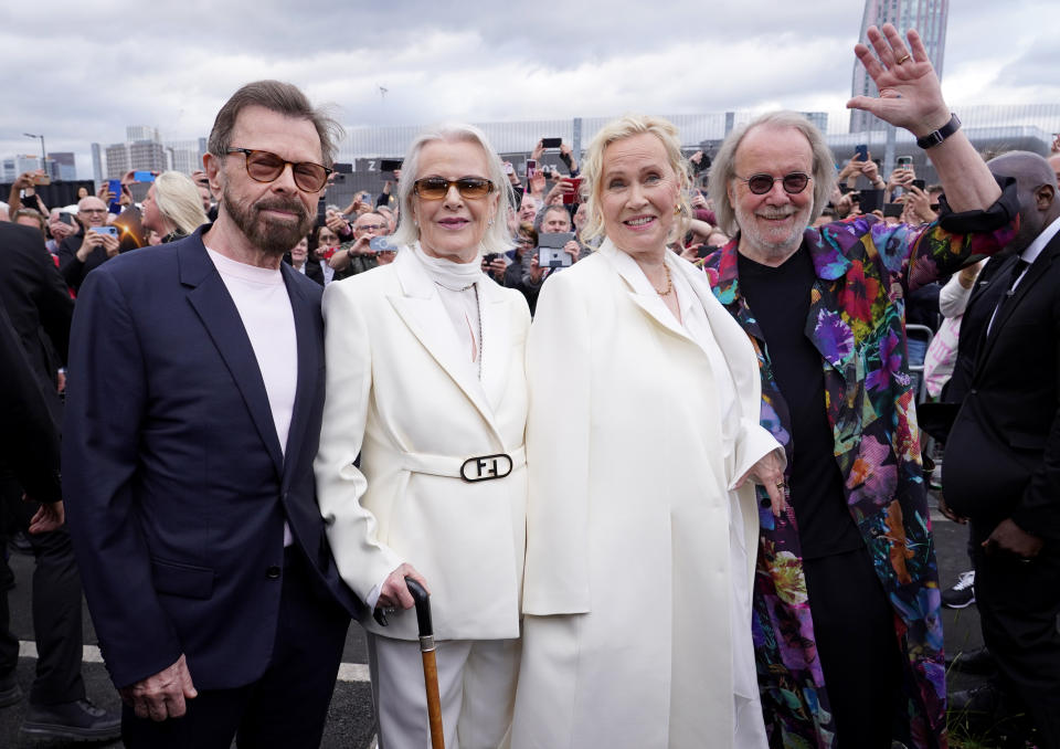 (L to R) Bjorn Ulvaeus, Anni-Frid Lyngstad, Agnetha Faltskog and Benny Andersson attending the Abba Voyage digital concert launch at the ABBA Arena, Queen Elizabeth Olympic Park, east London. Picture date: Thursday May 26, 2022.