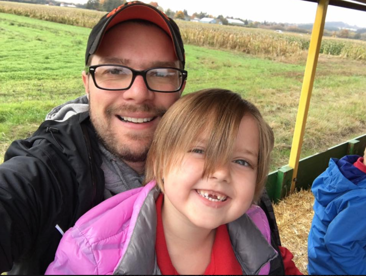 Writer Clint Edwards and his 5-year-old daughter, Aspen on a visit to the pumpkin patch. (Photo: Clint Edwards)