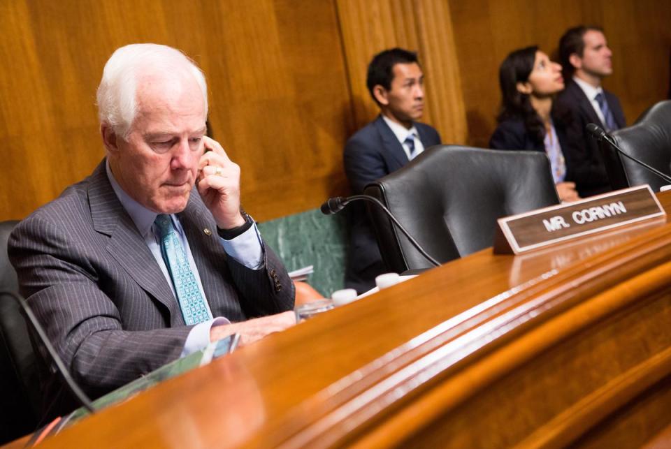 U.S. Senator John Cornyn (R-TX) prepares a U.S. Senate Judiciary Committee hearing to confirm five nominees to fill vacancies on federal courts in Texas, on Capitol Hill in Washington, D.C. September 7, 2016. The candidates were nominated earlier this year after being recommended by Senators Cornyn and Ted Cruz (R-TX) to President Obama. (photo by Allison Shelley)