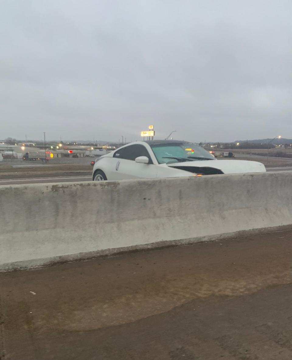 A vehicle hit a concrete barrier along Interstate 540 in Fort Smith Monday morning. A winter weather advisory was issued through 6 a.m. Wednesday, Feb. 1.